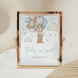 Poster Bleu Bear Balloon Baby shower Les bébés sont doux