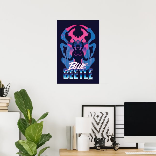 Poster Bleu Beetle Rétrowave contre graphique (Bureau à domicile)