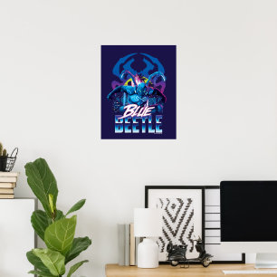 Poster Bleu Beetle Rétrowave Ville coucher du soleil