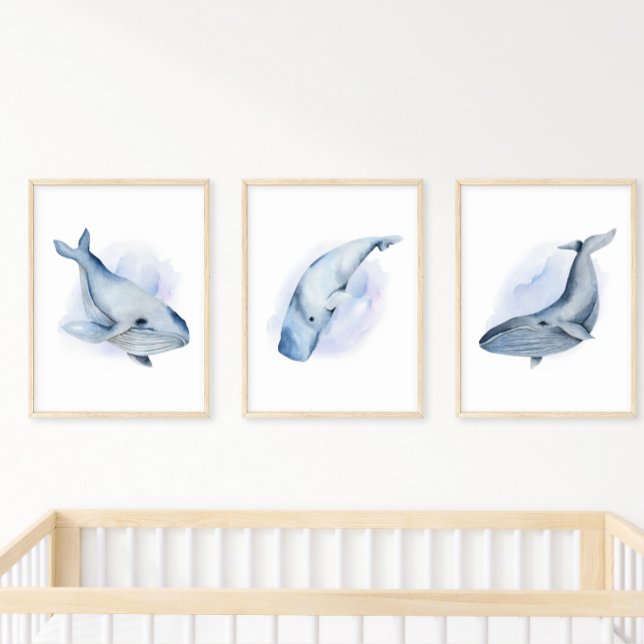 Poster Bleu blanc Aquarelle Baleen Baleine à bosse (Créateur téléchargé)