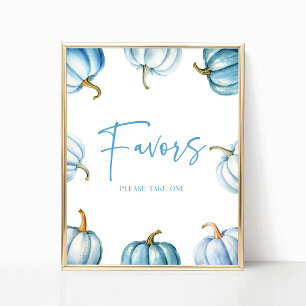 Poster Bleu Blanc Citrouille Automne Fête d'Automne Faveu