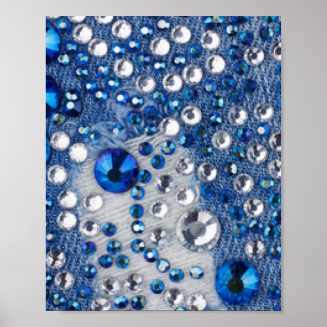 Poster Bleu & Blanc Diamants Bleu Jean Motif Design (Devant)