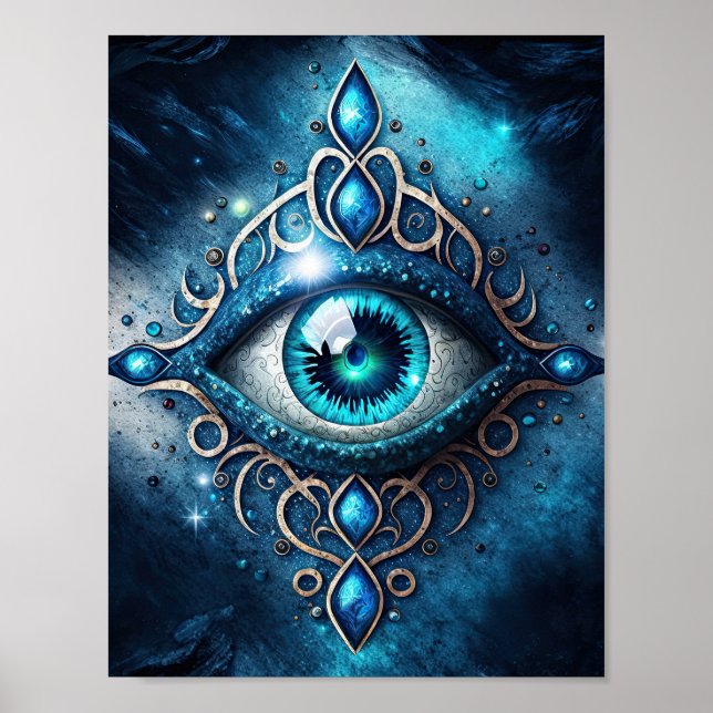 Poster Bleu Bleu Bleu Tous Voir Oeil Inspirationnel (Devant)