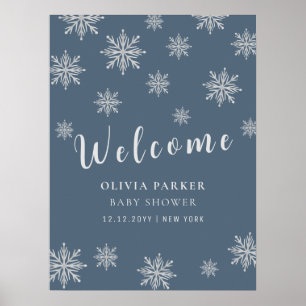 Poster Bleu Boho Baby shower de neige d'hiver