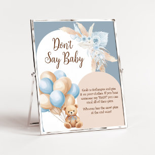 Poster Bleu Boho Bear Balloon Baby shower Ne pas dire Béb