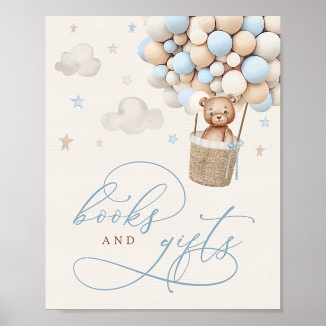 Poster Bleu Bois Teddy Ours Baby shower Livres & Cadeaux  (Devant)