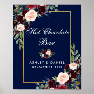 Poster Bleu Bourgogne Or Floral Mariage Chocolat chaud