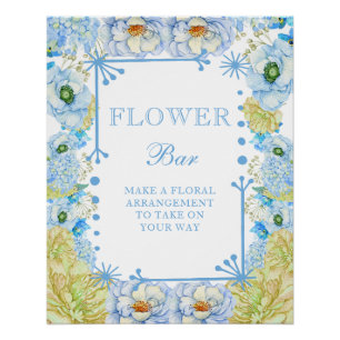 Poster Bleu Bow Baby shower Bow Flower Bar