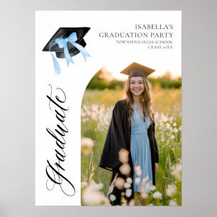 Poster Bleu Bow Coquette Graduate Cap Bienvenue