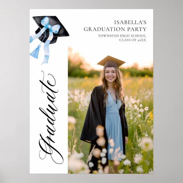 Poster Bleu Bow Coquette Graduate Cap Bienvenue (Devant)