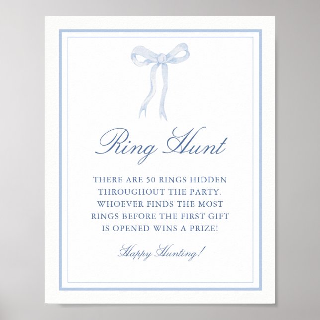 Poster Bleu Bow Ring Chasse Bague Jeu Fête des mariées (Devant)