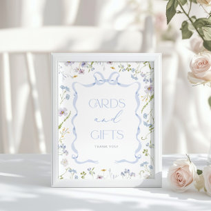 Poster Bleu Bow ruban Fleur sauvage Cartes et cadeaux