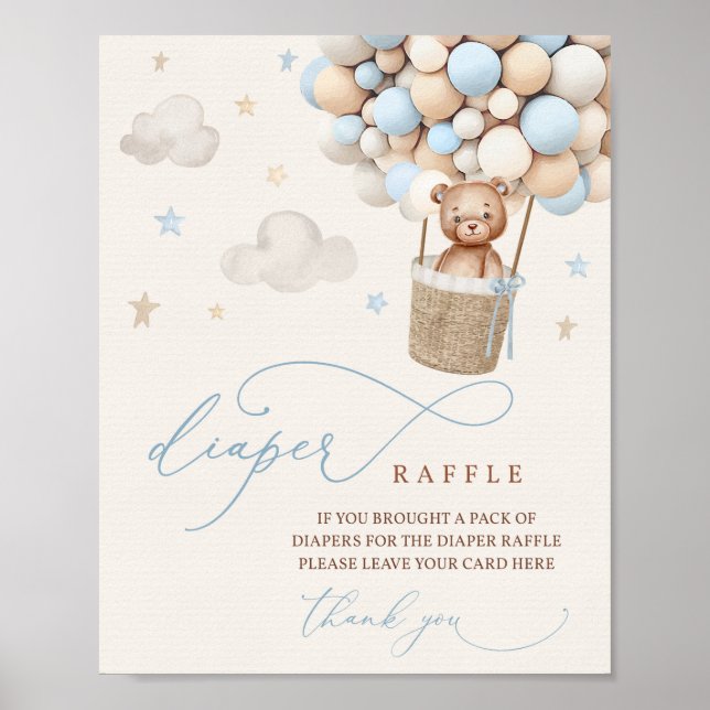 Poster Bleu Boy Teddy Ours Baby shower Déchets Raffin Sig (Devant)