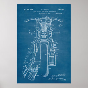 Poster Bleu Brevet de motocycles