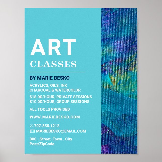 Poster Bleu Brosse, Enseignant d'Art, Cours d'Art (Devant)