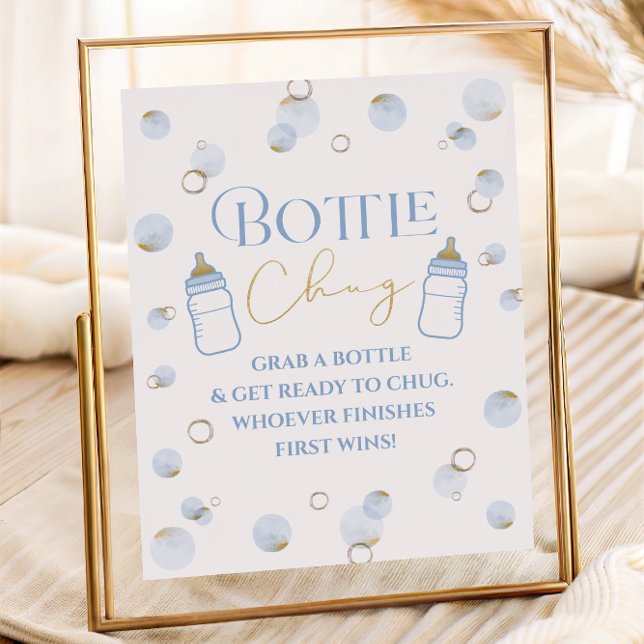 Poster Bleu Brunch mousseux et Baby shower Bouteille (Blue Brunch Bubbly and Baby Shower Bottle Chug Poster)