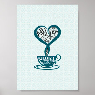 Poster bleu café et Jésus 5"x7"