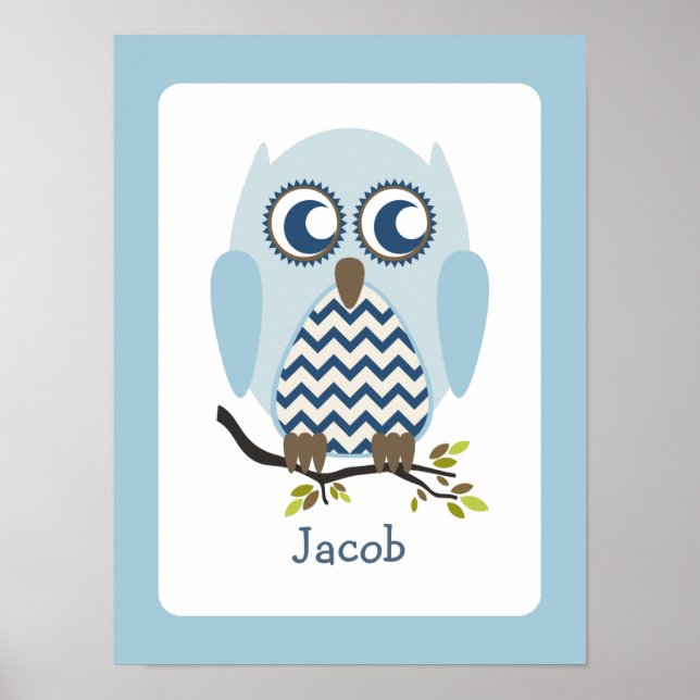 Poster Bleu + Chevron Owl Infirmière personnalisée (Devant)