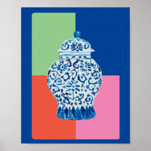 Poster Bleu Chinoiserie Ginger jarres art imprimé