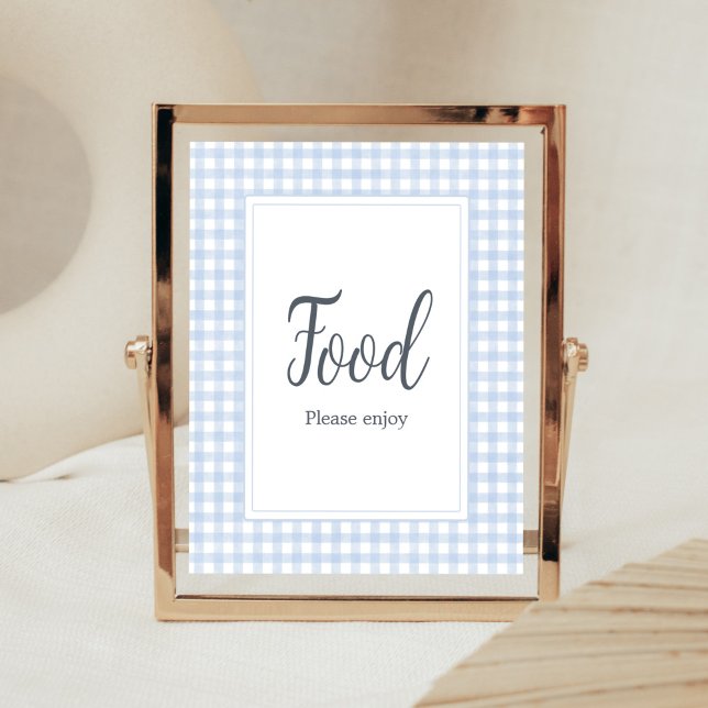 Poster Bleu classique En vichy nourriture (Boy Gingham Baby Shower Food Sign)