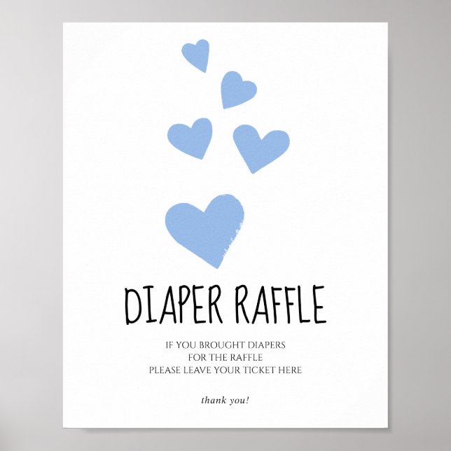 Poster Bleu Coeurs Diaper Raffle Douche (Devant)