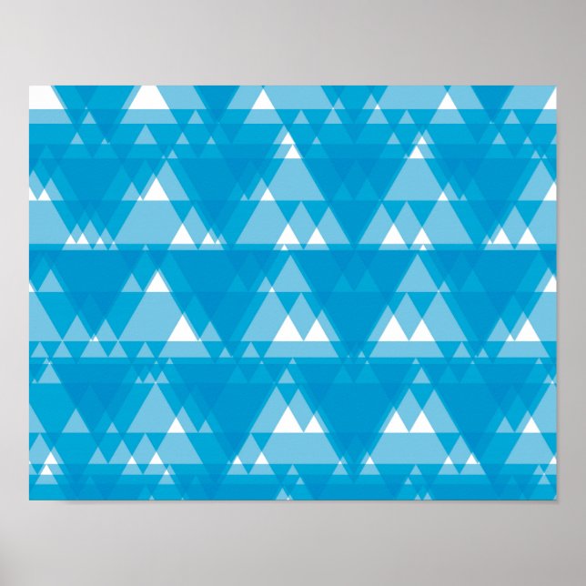 Poster Bleu, cool, moderne, triangles recouverts à la mod (Devant)
