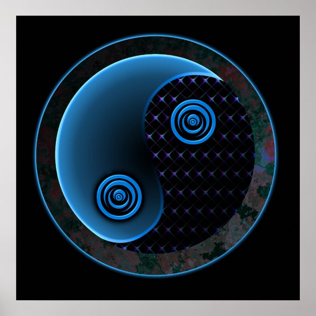 Poster Bleu cosmique Yin Yang (Devant)