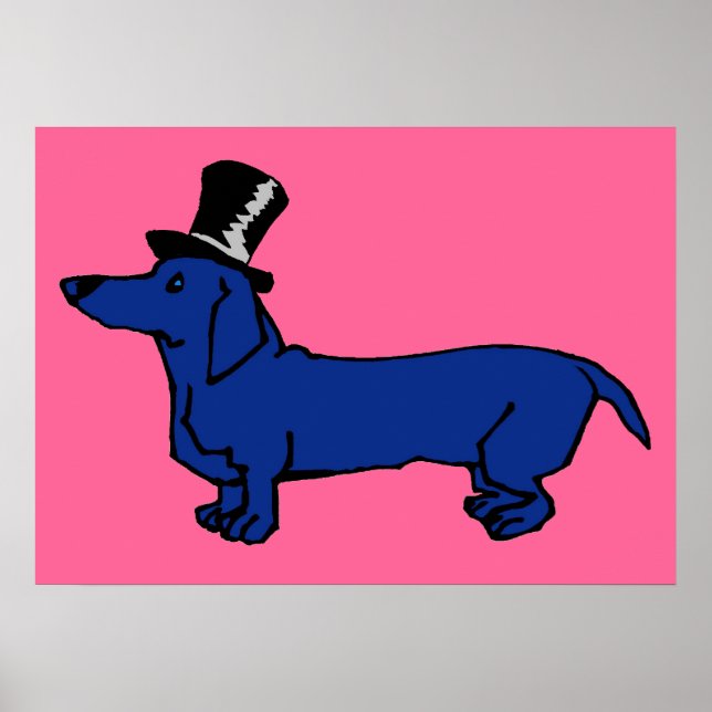 Poster Bleu Dachshund chapeau supérieur (Devant)