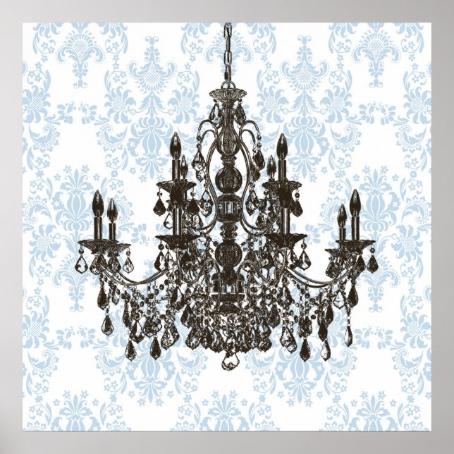 Poster Bleu Damier Lustre Mur Art Imprimer (Devant)