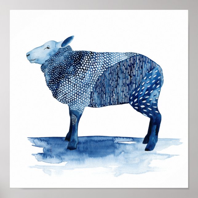 Poster Bleu de cobalt Animaux de ferme - Moutons (Devant)