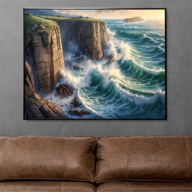Poster Bleu de la falaise Vagues de l'océan Côte (Créateur téléchargé)
