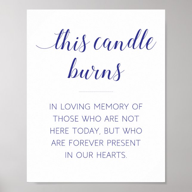 Poster Bleu de marine Cette bougie brûle Mariage commémor (Devant)