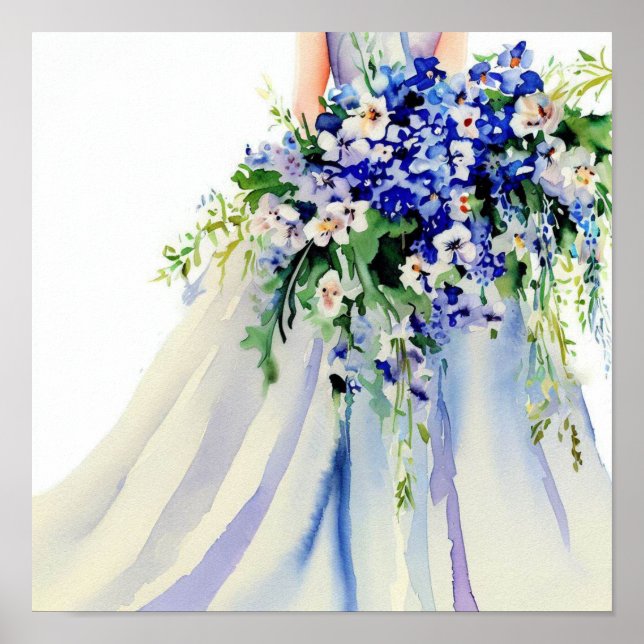 Poster Bleu délicat, Bouquet en cascade nuptiale 2, (Devant)