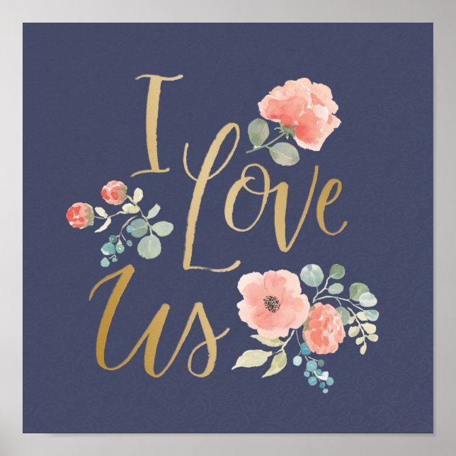 Poster Bleu délicieux fleurissant | Je nous aime (Devant)