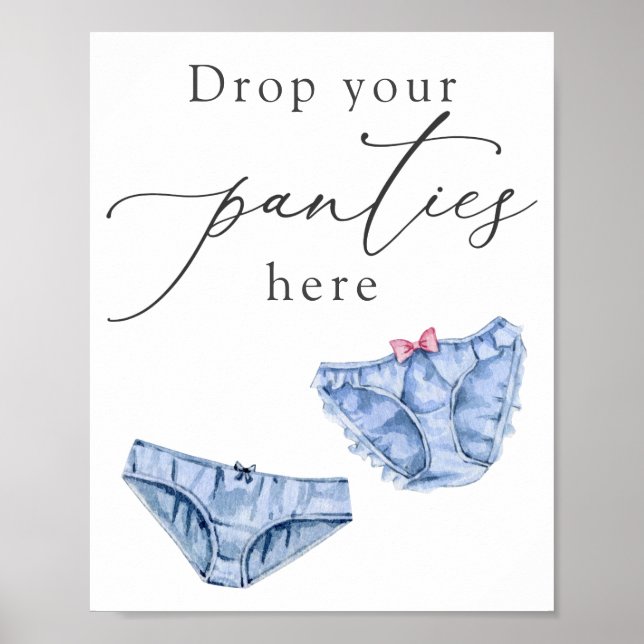 Poster Bleu Déposez vos culottes ici Lingerie Douche Sign (Devant)