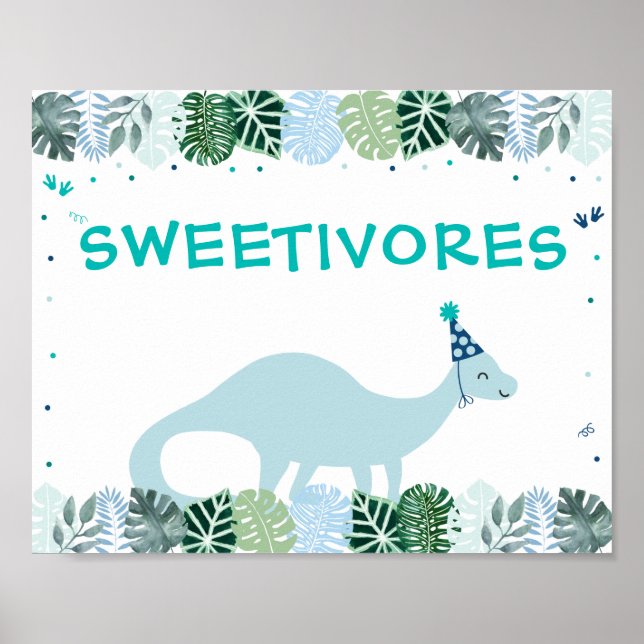 Poster Bleu Dinosaur Safari Sweetivores Signal d'annivers (Devant)