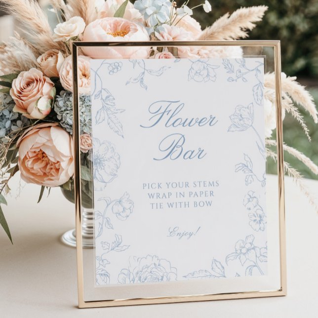 Poster Bleu Doux Chinoiserie Barre de Fleur (Créateur téléchargé)