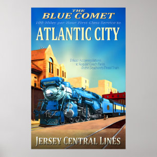 Poster Bleu du Atlantic City New Jersey Central Railroad