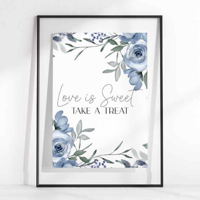 Poster Bleu Duisier Fleurs Roses Mariage L'amour est doux (Créateur téléchargé)