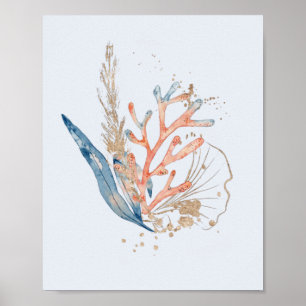Poster Bleu élégant Rose & Or Corail Thème Océan Mer