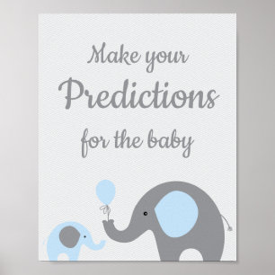 Poster Bleu éléphant prédictions pour bébé signe