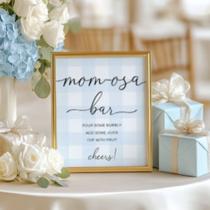 Poster Bleu En vichy Baby shower Maman-Osa Barre Panneau