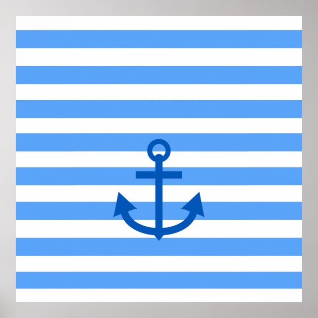 Poster Bleu et blanc Ancre (Devant)