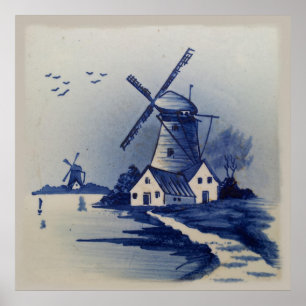 Poster Bleu et blanc vintage Delft