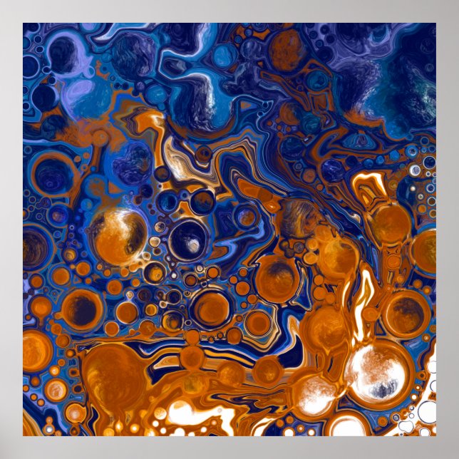 Poster Bleu et cuivre Art moderne Abstrait (Devant)