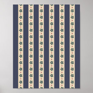 Poster Bleu Et Fleurs