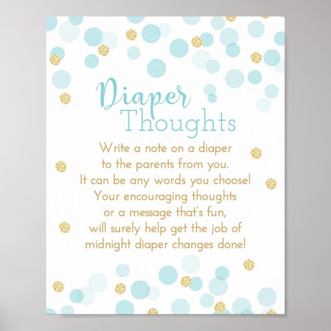 Poster Bleu et or Diaper pensées Baby Boy Douche (Devant)