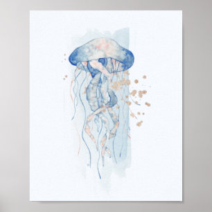 Poster Bleu et rose méduse Océan Thème aquatique