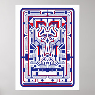 Poster Bleu et Rouge Abstrait Rétro Futuriste
