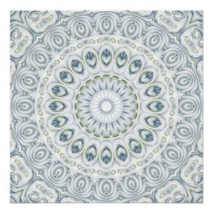 Poster Bleu et vert Mandala Kaleidoscope Medallion Flower
